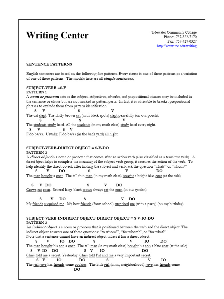 Grammar sentence patterns pdf verb languages