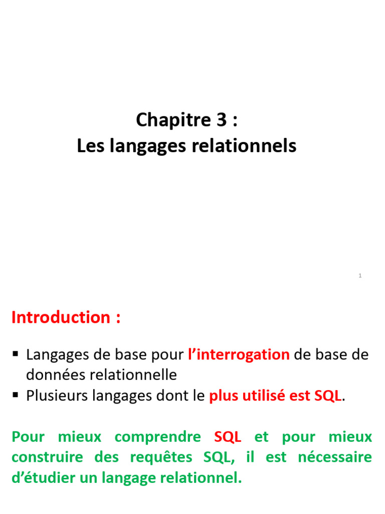 Langages relationnels et algèbre relationnelle | PDF | Base de données ...
