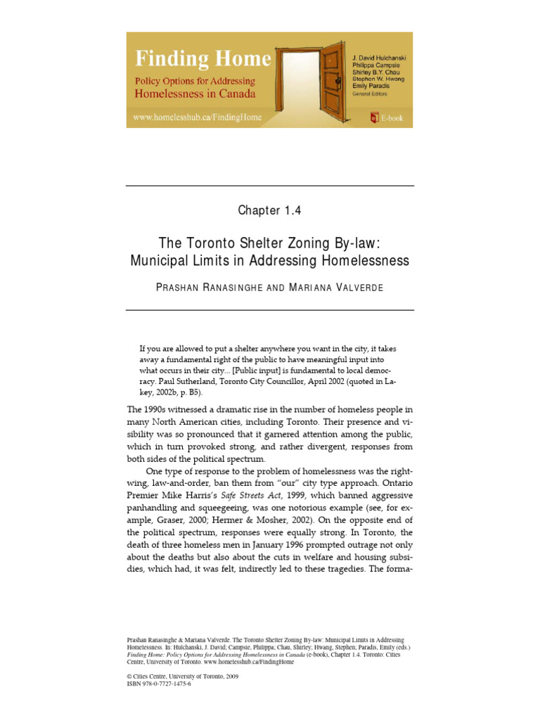 1.4 Ranasinghe Valverde Toronto Shelter Zoning ByLaw PDF Homelessness Zoning