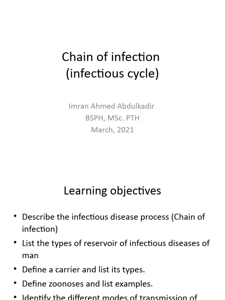 Chain of infection PDF Infection Immunity (Medical)