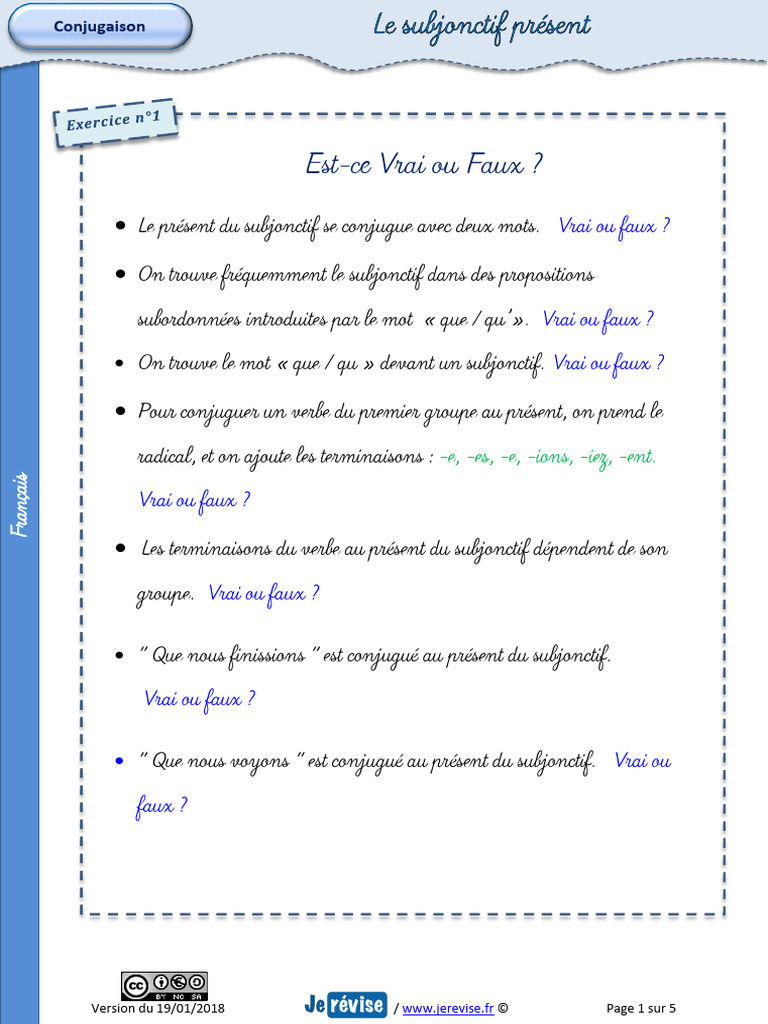 Maîtrisez le Subjonctif Présent | PDF | Conjugaison | Verbe
