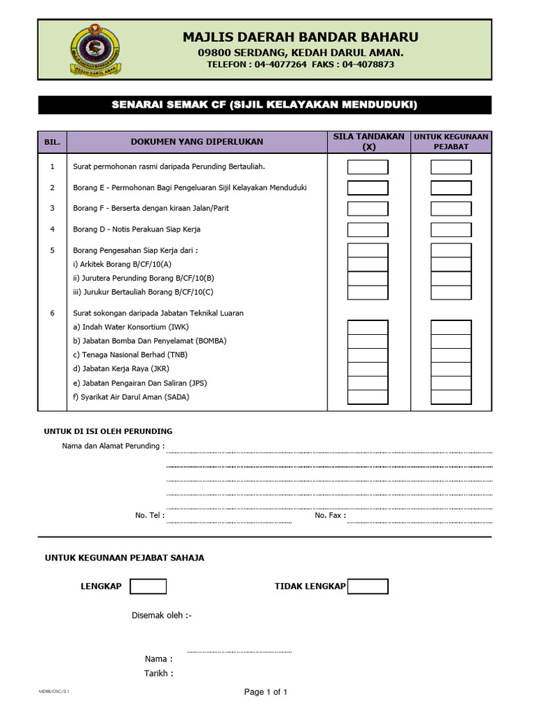 Borang Cf Osc 3 0 Mdbb Pdf