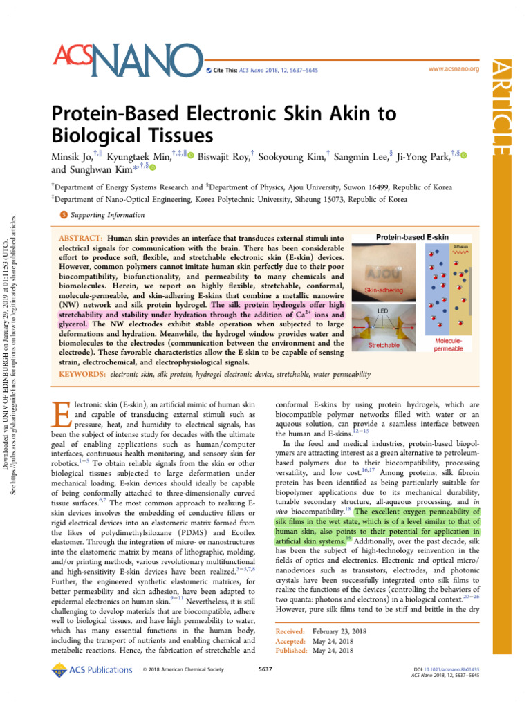 Protein-Based Stretchable Electronic Skin | PDF | Electrocardiography ...