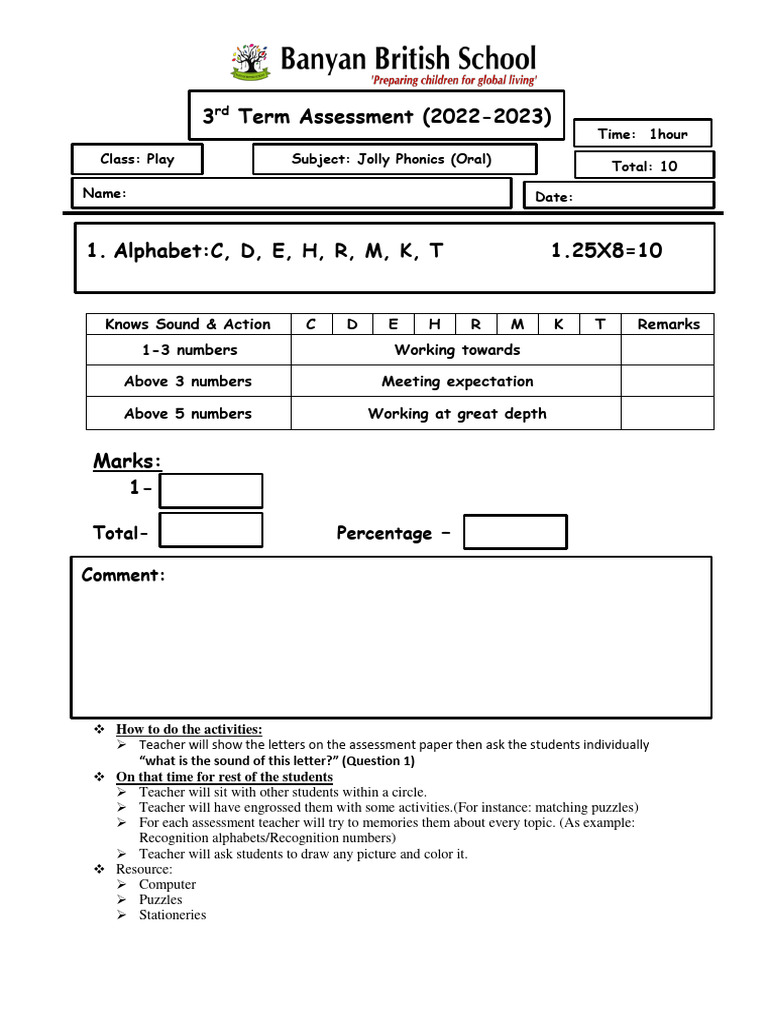 Jolly Phonics Assessment Sheet 2022 | PDF | Foreign Language Studies
