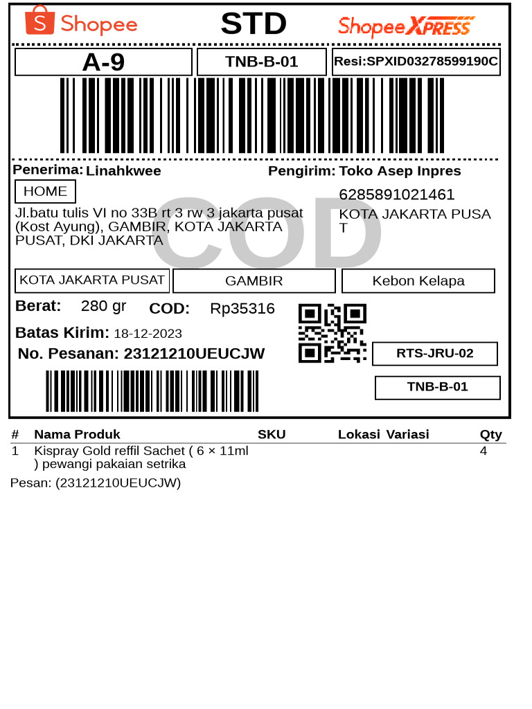 Label Pengiriman - Reguler - 21 | PDF
