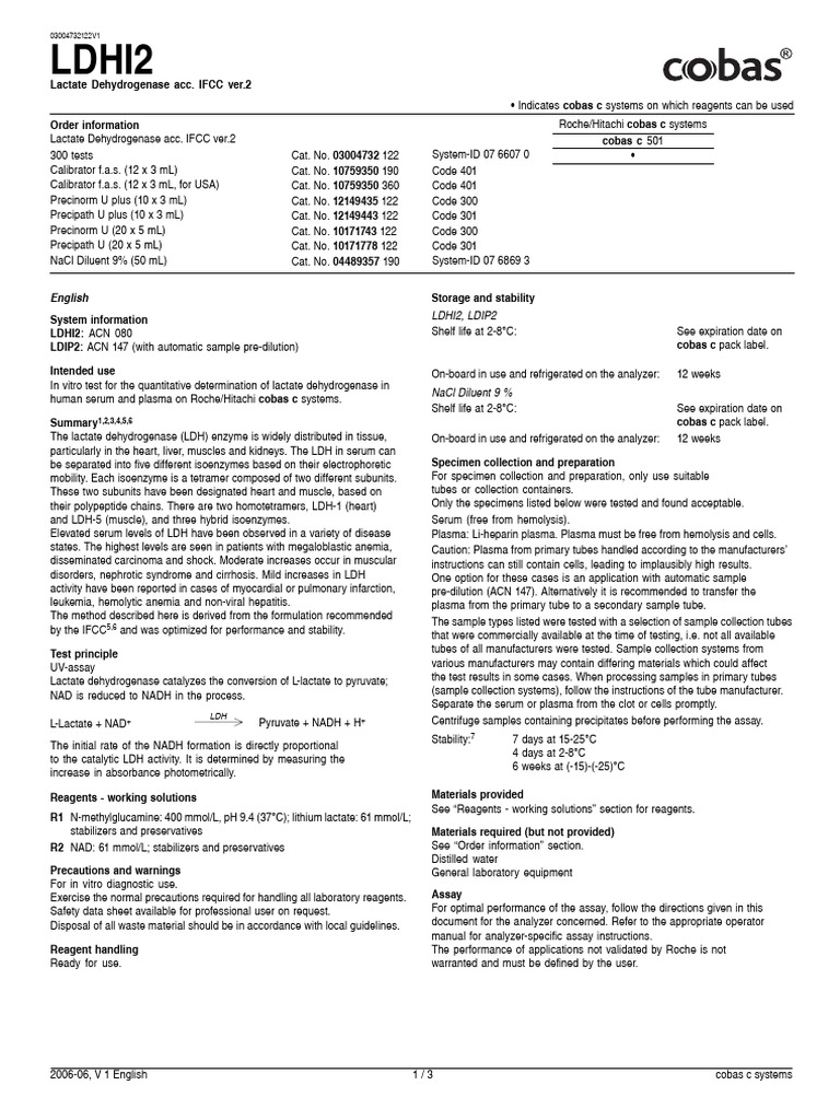 LDHI2: Lactate Dehydrogenase Test Guide | PDF | Lactate Dehydrogenase ...