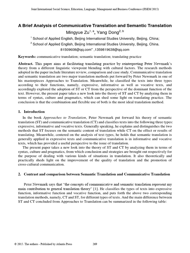 Communicative vs. Semantic Translation Analysis | PDF | Translations ...