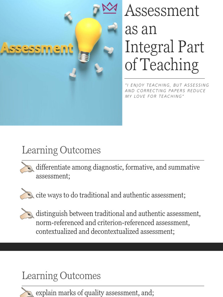 Integral Role of Assessment in Teaching | PDF | Educational Assessment ...
