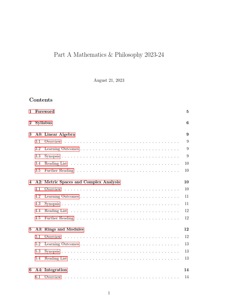 Mathematics & Philosophy Syllabus 2023-24 | PDF | Ring (Mathematics ...