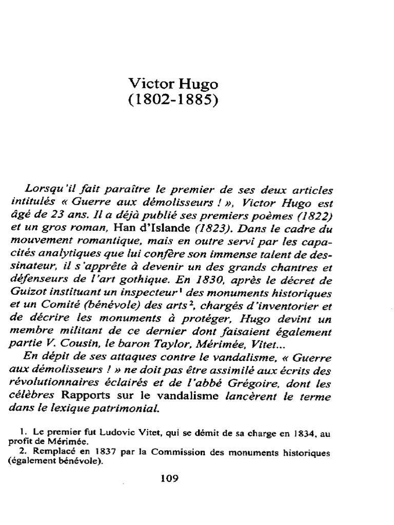 Hugo et la défense du patrimoine français | PDF | Victor Hugo | Vandalisme