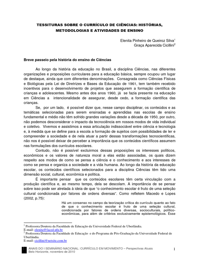 3.5 Artigo Mec Tessituras Curriculo Ciencias Elenita Maria Graca | PDF