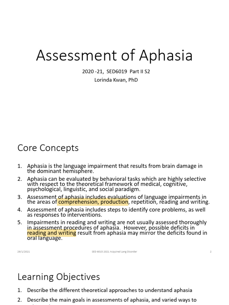 Aphasia Assessment Guide | PDF | Aphasia | Speech