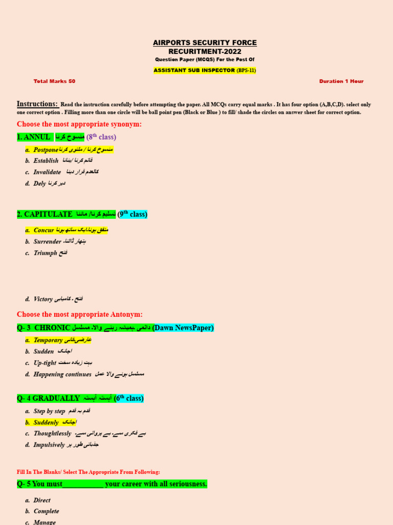 Asi asf past paper by shahid ullah shahidi 03419877814 pdf english