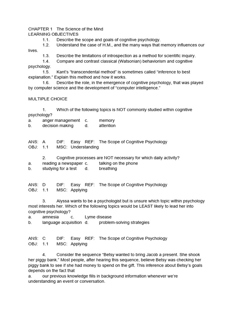 Chapter 1 the science of the mind pdf psychology cognitive