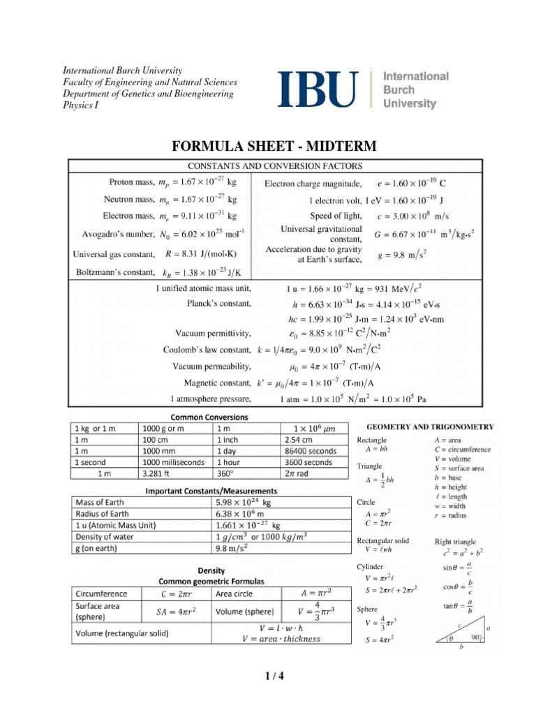 MF Formula Sheet Full PDF Force Oscillation