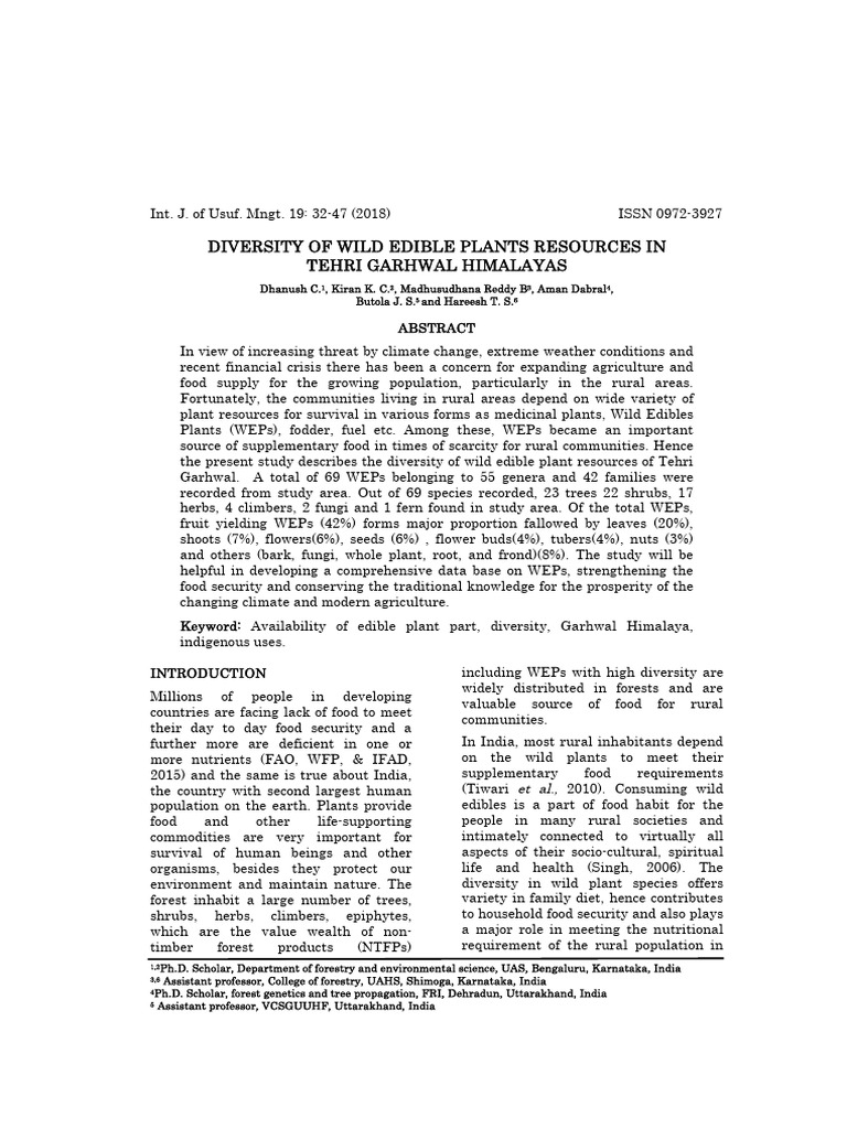 Wild Edible Plants of Tehri Garhwal | PDF | Forests | Plants
