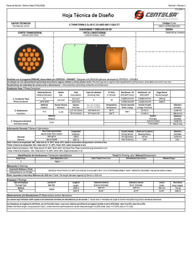 Cable Cu THHN 2.0 FICHA TECNICA PDF Resistencia Eléctrica y