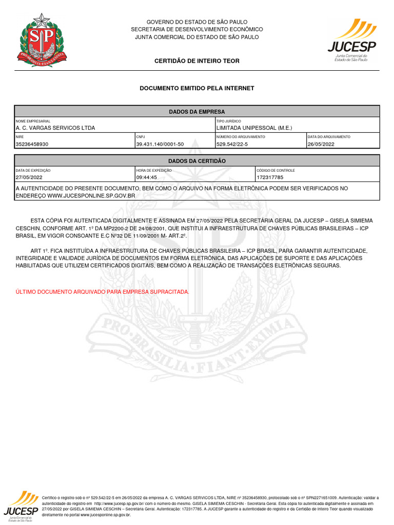 Certidão De Inteiro Teor Pdf Autenticação Business