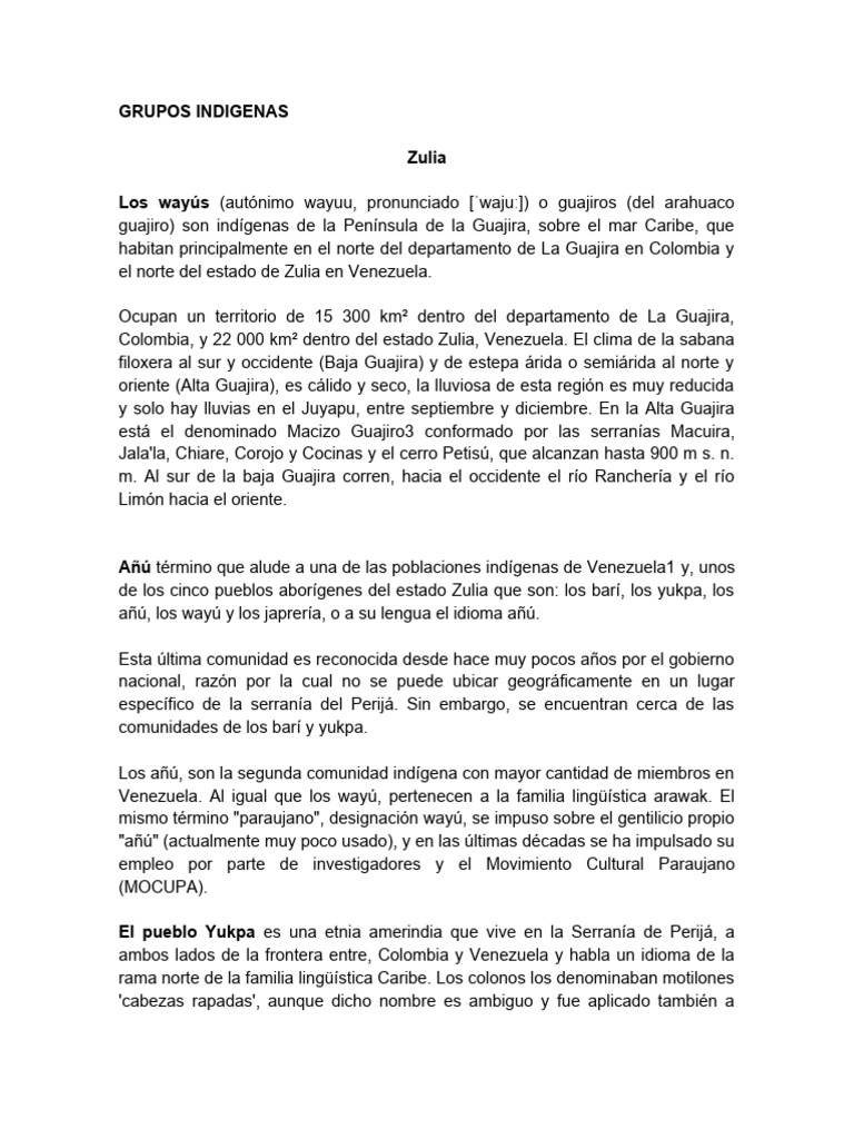 Grupos Indígenas de Venezuela y Colombia | PDF | Gente indígena ...