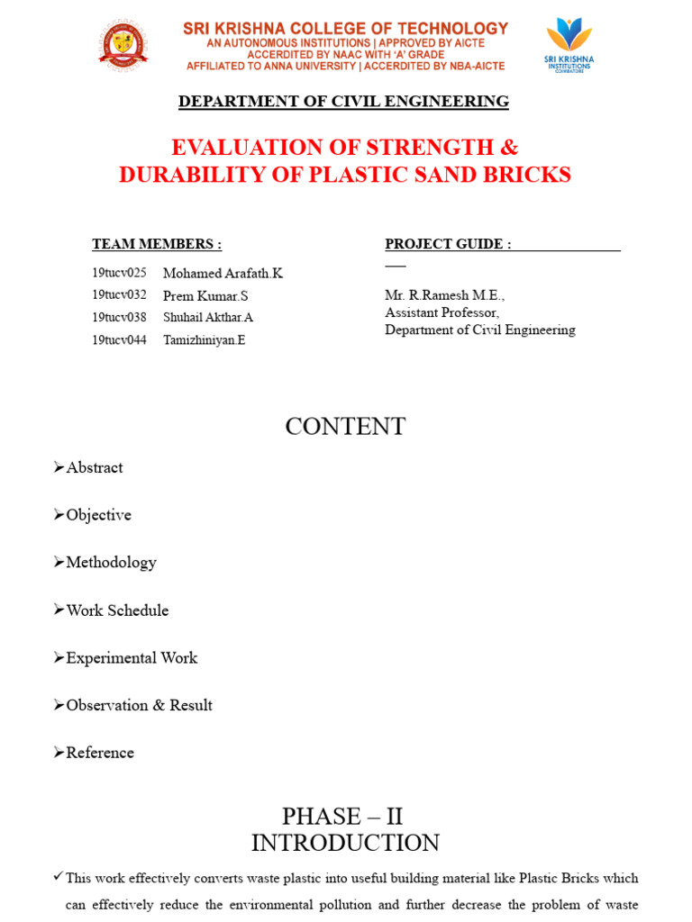Strength & Durability of Plastic Sand Bricks | PDF | Concrete | Cement