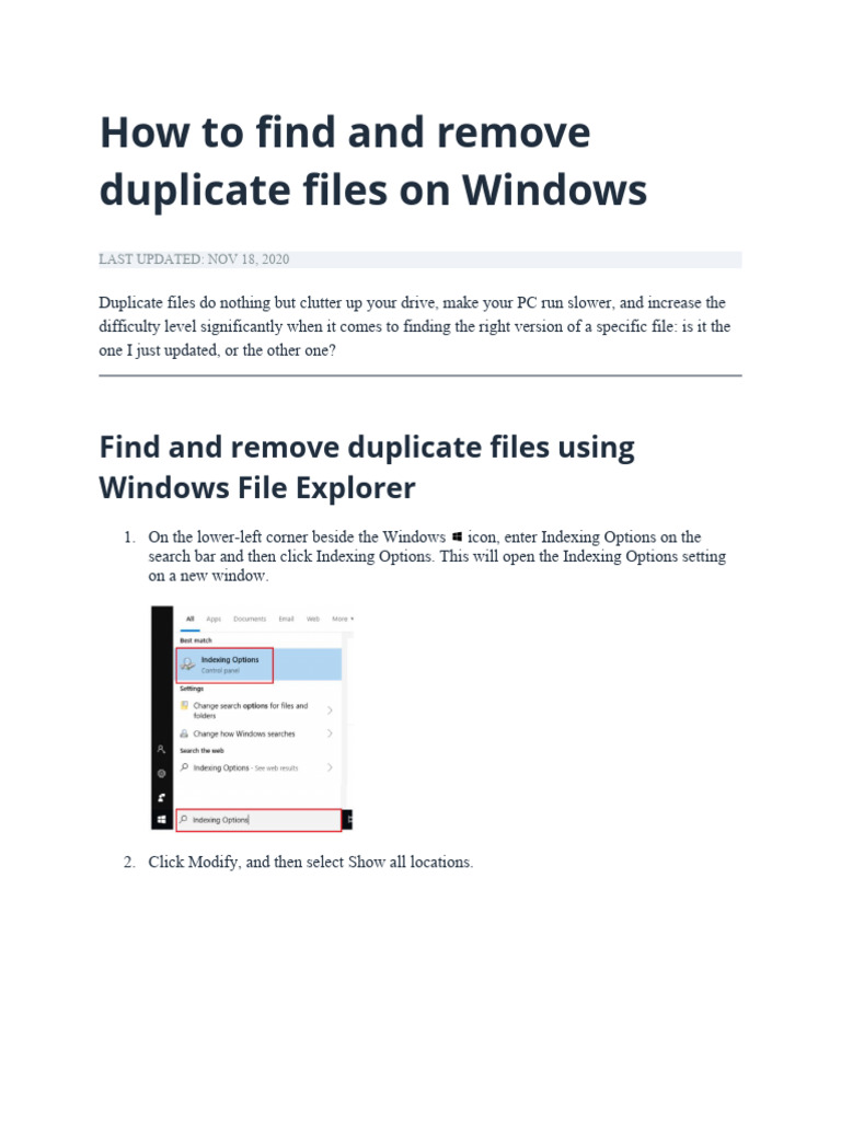 Remove Duplicate Files in Windows | PDF | Computer File | Directory ...