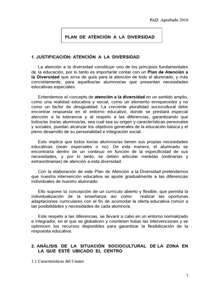 Plan de Atención a la Diversidad 2010 | PDF | Evaluación | Plan de estudios