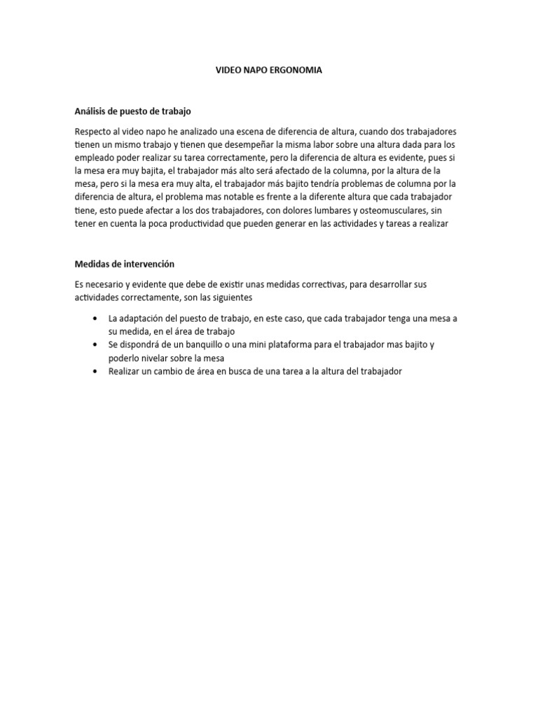 Video Napo Ergonomia Karina Sanabria | PDF