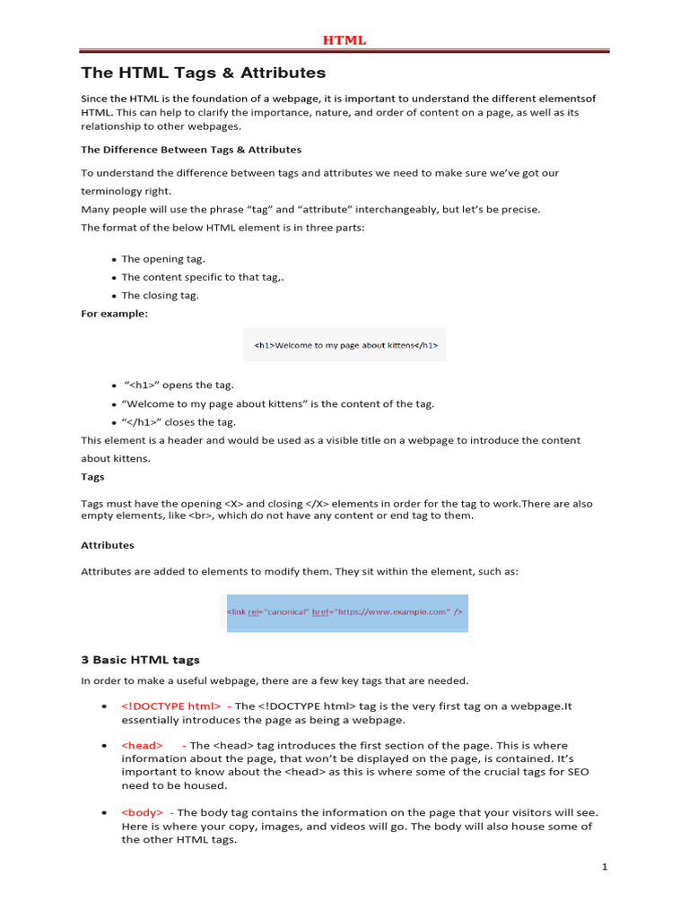 Tags and Attributes in HTML | PDF | Hyperlink | Html Element