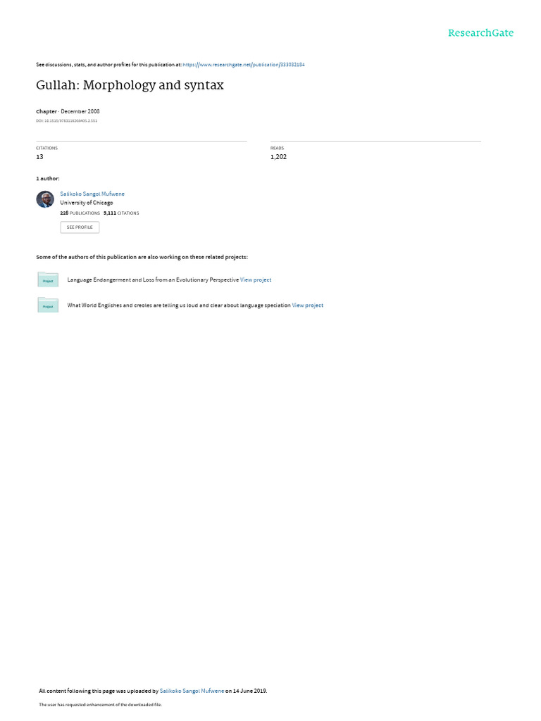 Gullah Morphologyandsyntax PDF English Language Dialect