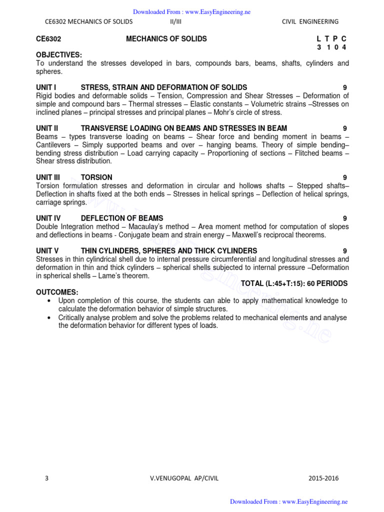 CE6302 Mechanics of Solids 11 | PDF | Deformation (Engineering ...
