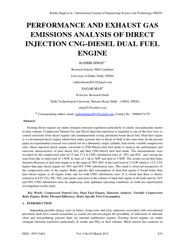 Performance and Exhaust Gas Emissions Analysis of | PDF | Diesel Engine ...