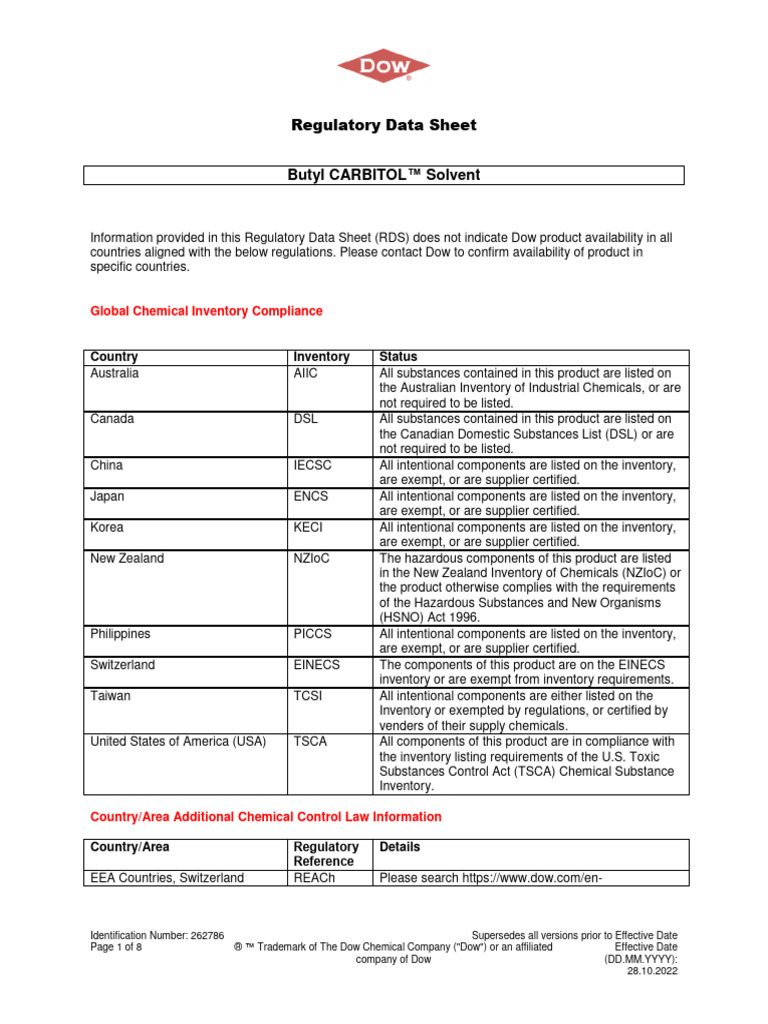 Butyl CARBITOLâ ¢ SolventRegulatory Data Sheetsundefined PDF Resource Conservation And