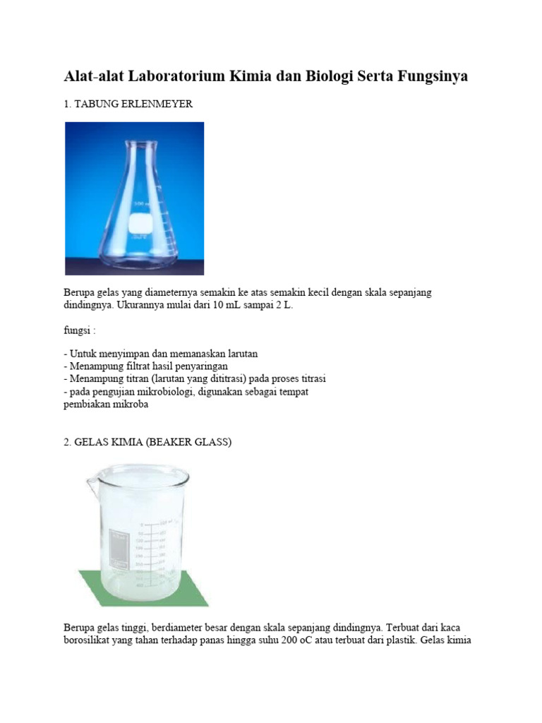 Alat Laboratorium Kimia dan Fungsinya | PDF | Griya & Taman | Kesehatan ...