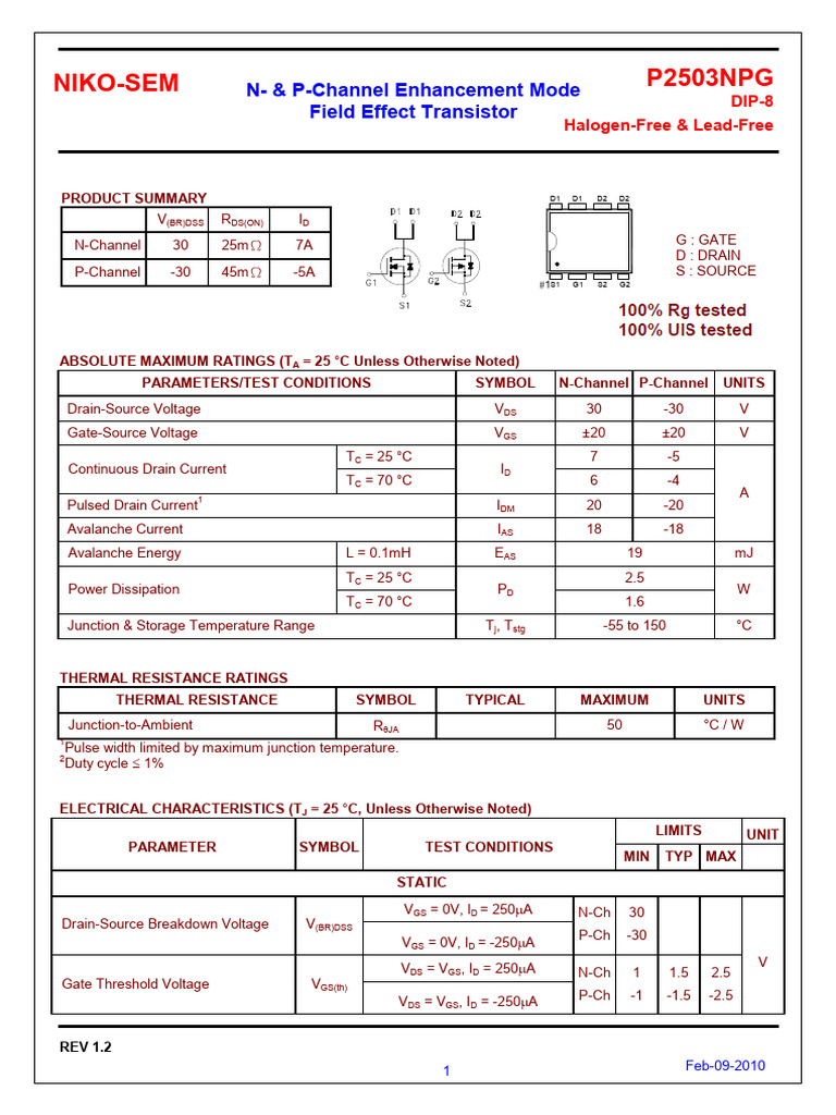 P2503NPG-NIKO-SEM | PDF | Field Effect Transistor | Transistor
