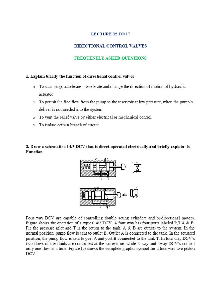 DIRECTIONAL CONTROL VALVES PartA Question and Answers PDF Valve