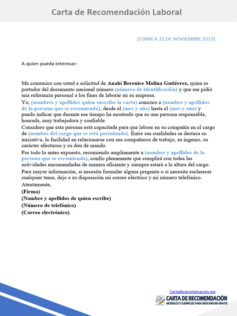 Carta de Recomendación Laboral Editable | PDF