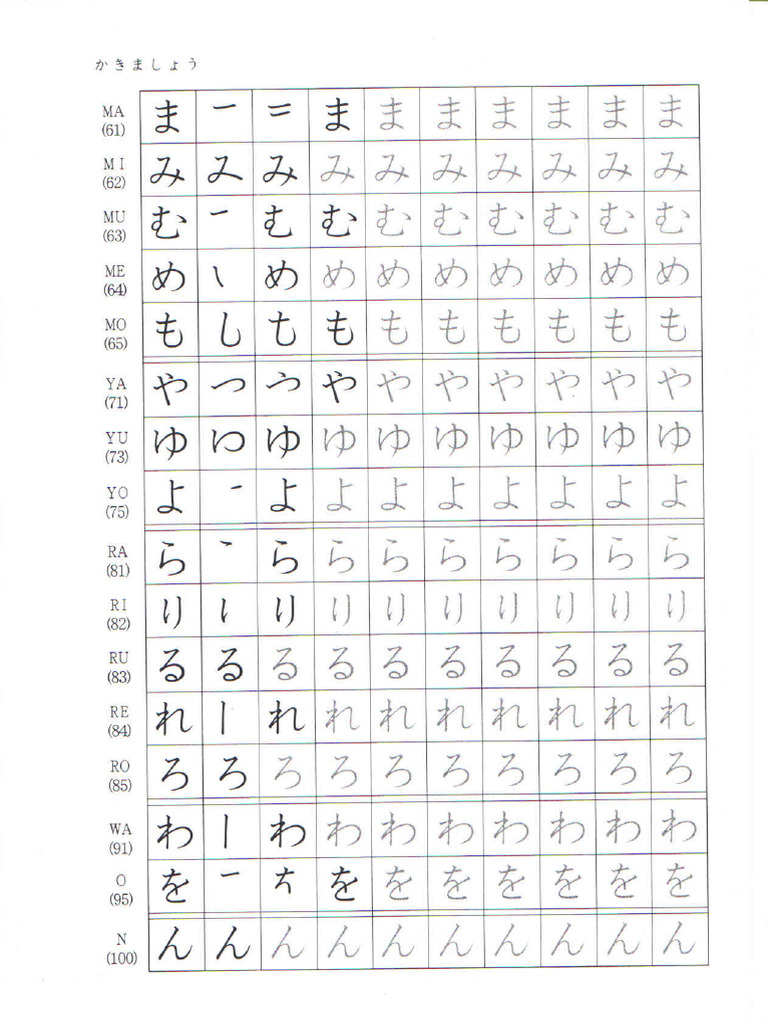 hiragana ma mi mu me mo PDF