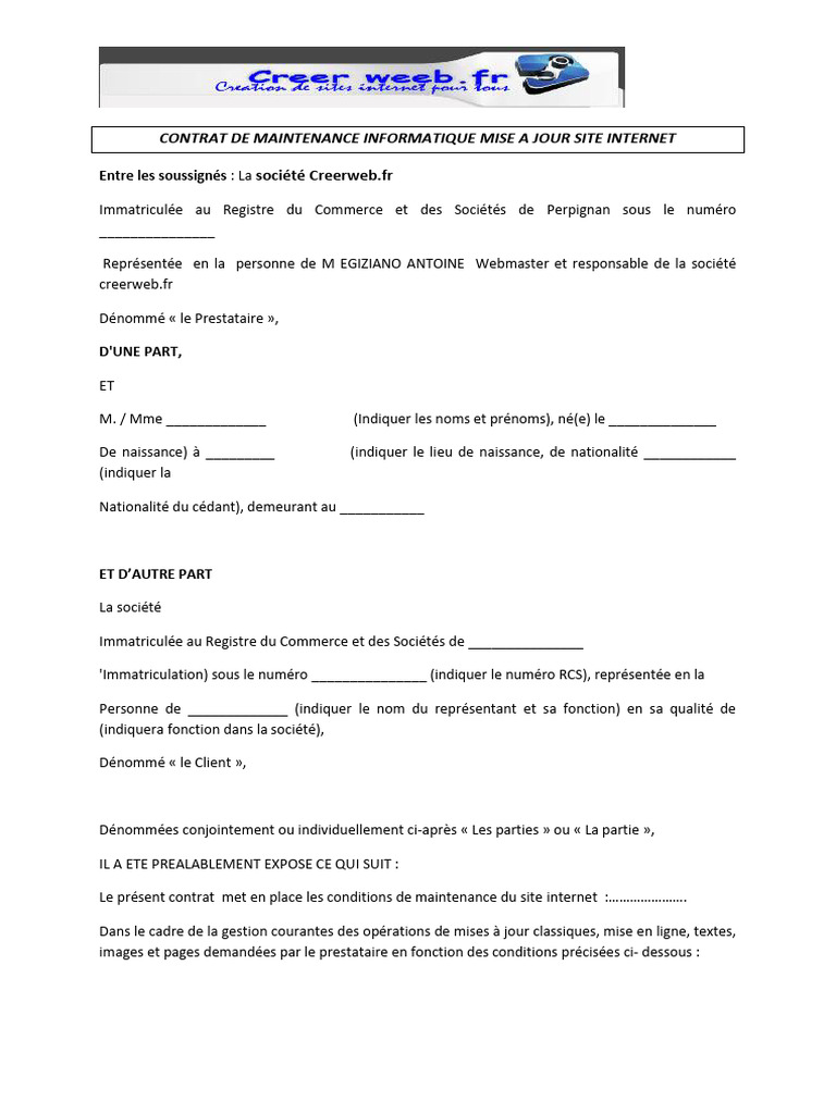 Contrat de Maintenance Informatique Mise A Jour Site Internet Creerweb ...