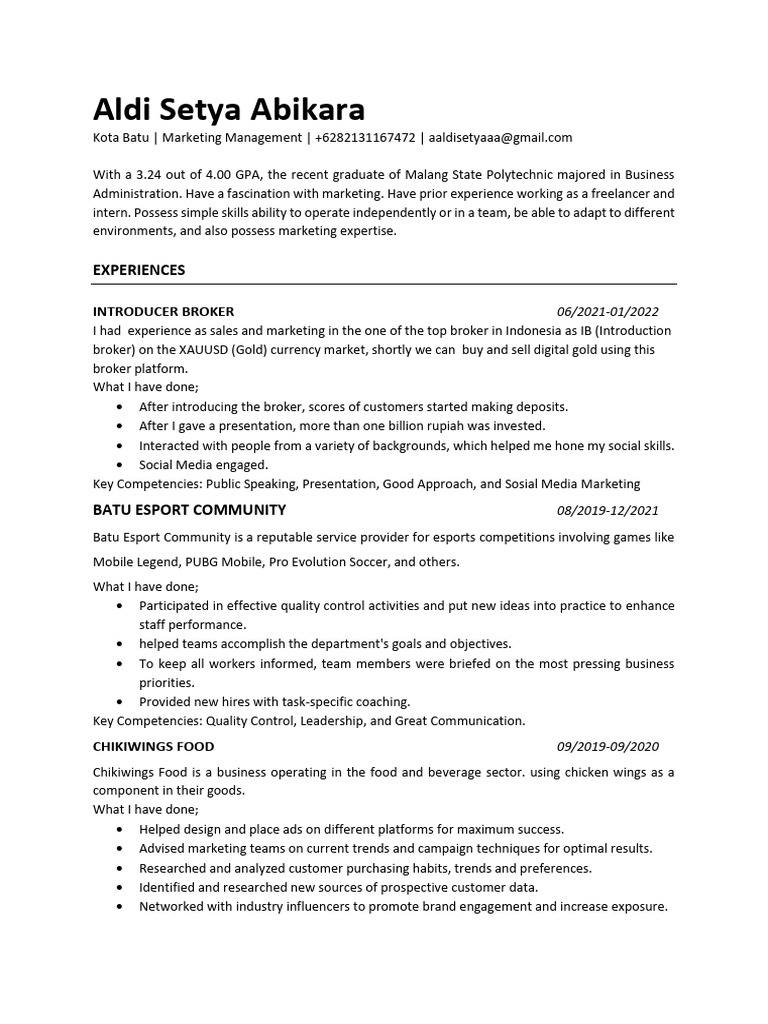 Marketing Graduate with Diverse Experience | PDF | Social Media ...