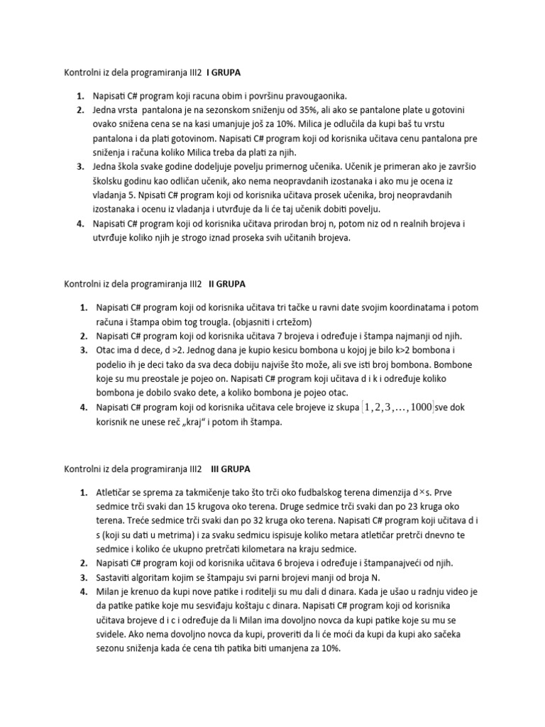 Kontrolni Iz Dela Programiranja III2 | PDF