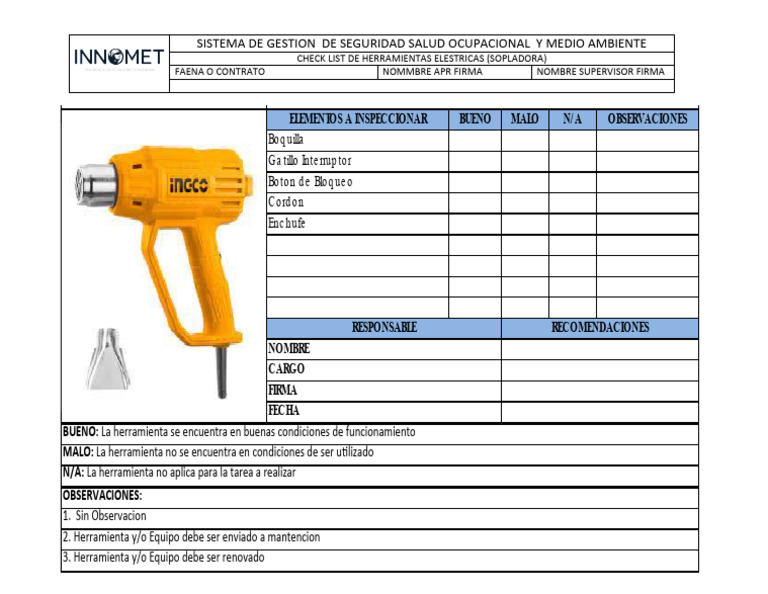 Checklist de Sopladoras Eléctricas | PDF