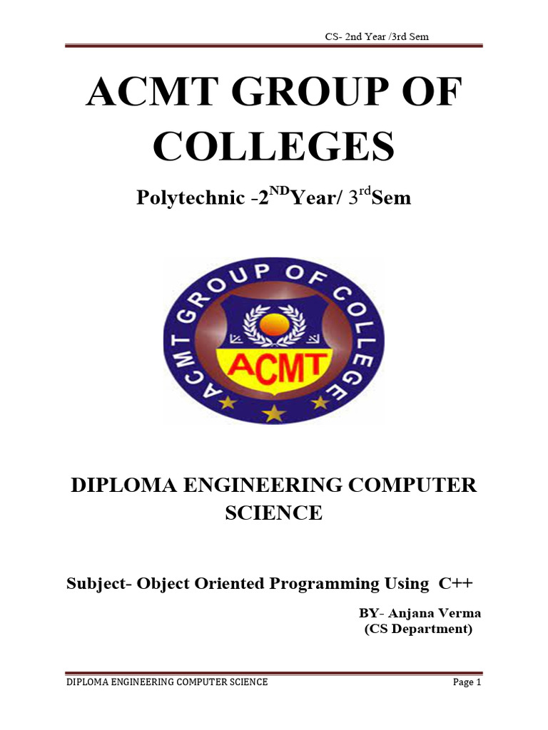 Object Oriented Programming Using C++ Notes | PDF | Object Oriented ...