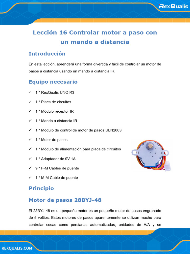 Lección 16 Controlar un motor de pasos con un mando a distancia | PDF ...