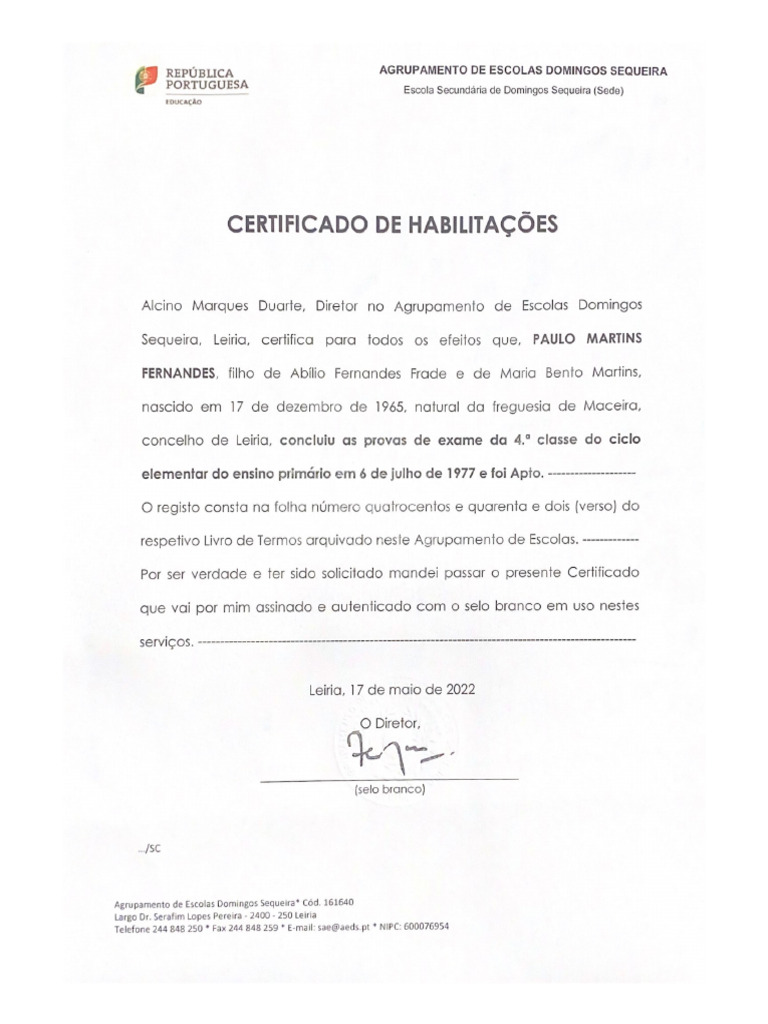 Certificado de Habilitações | PDF