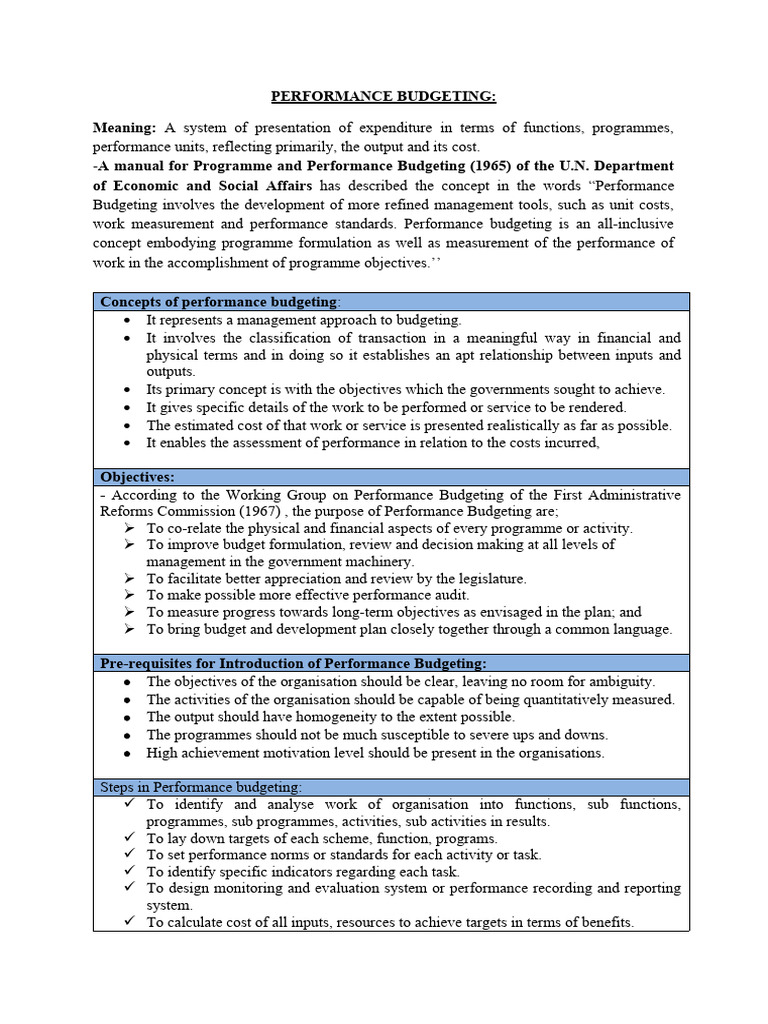 Performance budgeting pdf budget evaluation