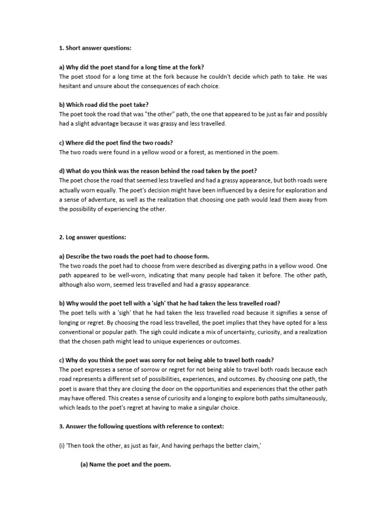 English The Road Not Taken | PDF | Choice | Curiosity