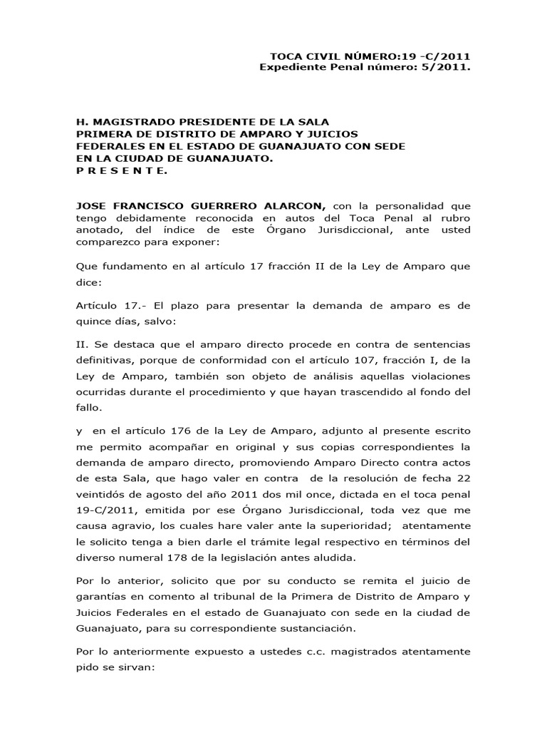 Amparo Directo de José Francisco Guerrero | PDF | Debido al proceso ...