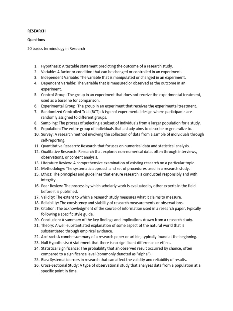 Essential Research Terminology Guide | PDF | Statistics | Experiment