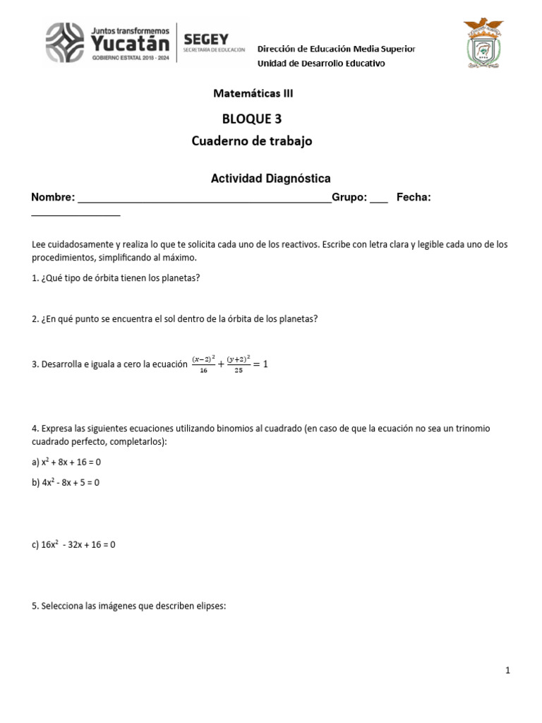Material Didáctico Bloque 3 Matemáticas III 2023-2024 | PDF | Elipse ...