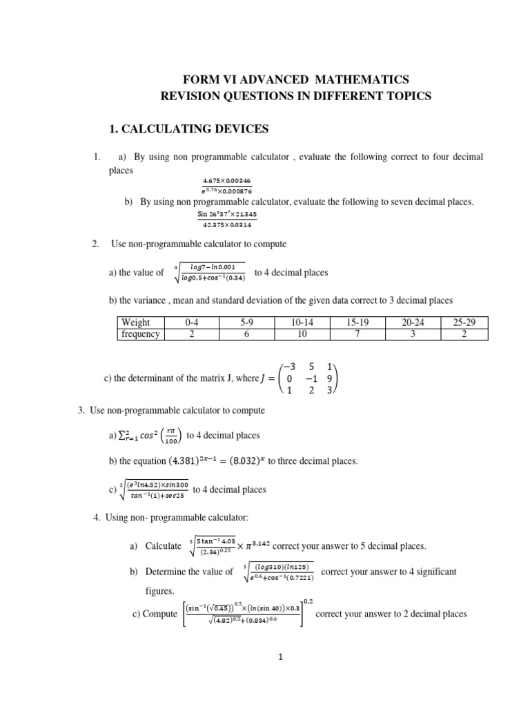 Advanced Mathematics Revision Questions | PDF | Ellipse | Elementary ...
